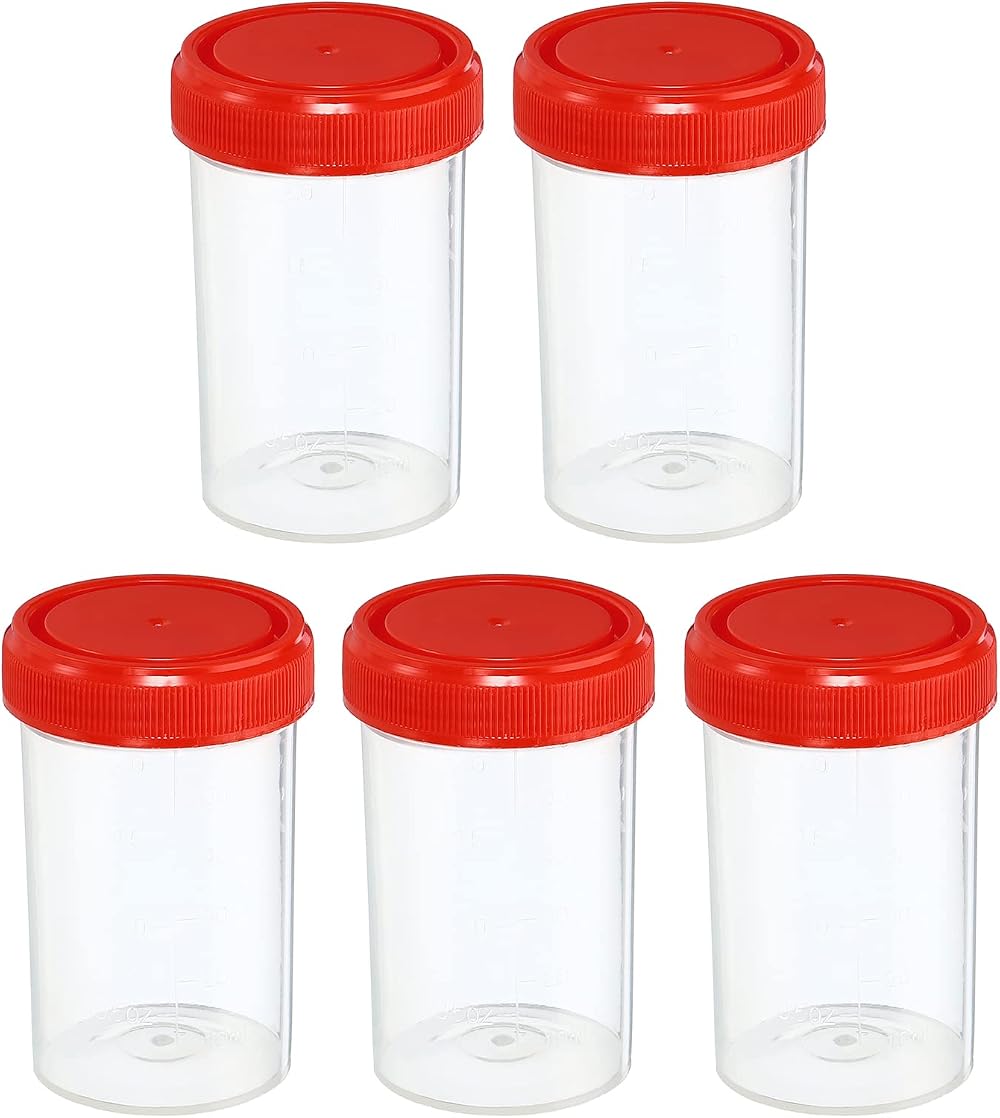 PATIKIL 60mL Sample Cups 5 Pack Clear Red Leak Proof Screw Cap Lab Home