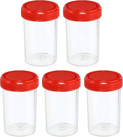 PATIKIL 60mL Sample Cups 5 Pack Clear Red Leak Proof Screw Cap Lab Home