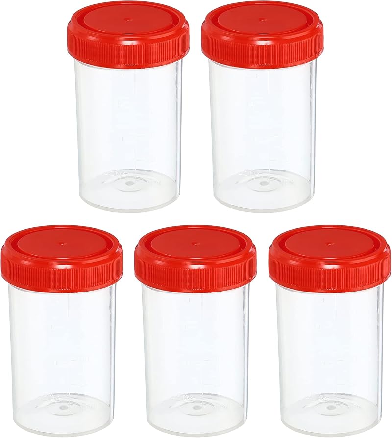 PATIKIL 60mL Sample Cups 5 Pack Clear Red Leak Proof Screw Cap Lab Home