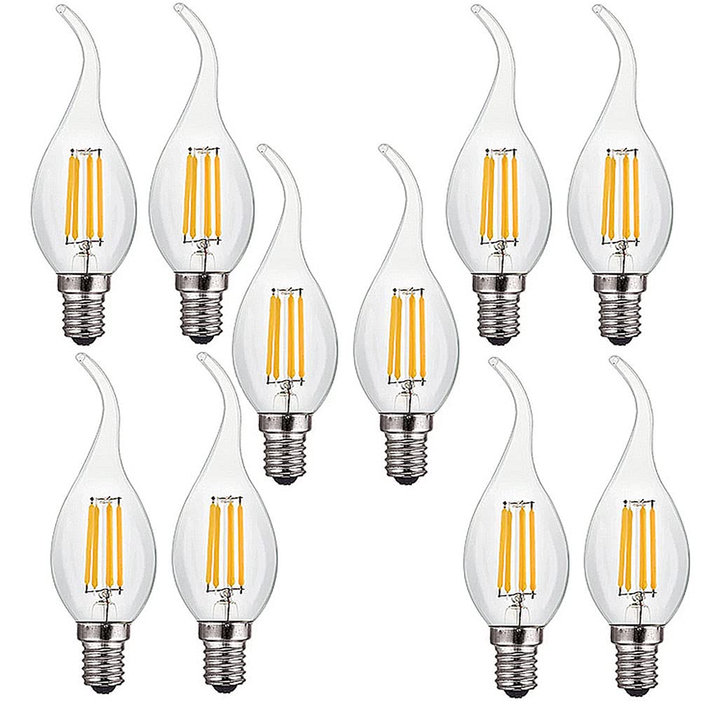 ZYUJIA 4W E14 Dimmable LED Candle Bulb(Equivalent to 40W) 10 Packs C35 LED Filament Light Bulb 400LM 2700K Warm White Vintage Filament Energy Saving Candelabra Lamp,AC 220-240V
