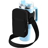 Gym Water Bottle Pouch for Stanley Tumbler with Handle, Universal Water Bottle Carrier Sling Sleeve with Strap & Pocket, Fits for A Variety of Stanley Tumbler, Gym Water Bottles for Owala, 40-128 oz