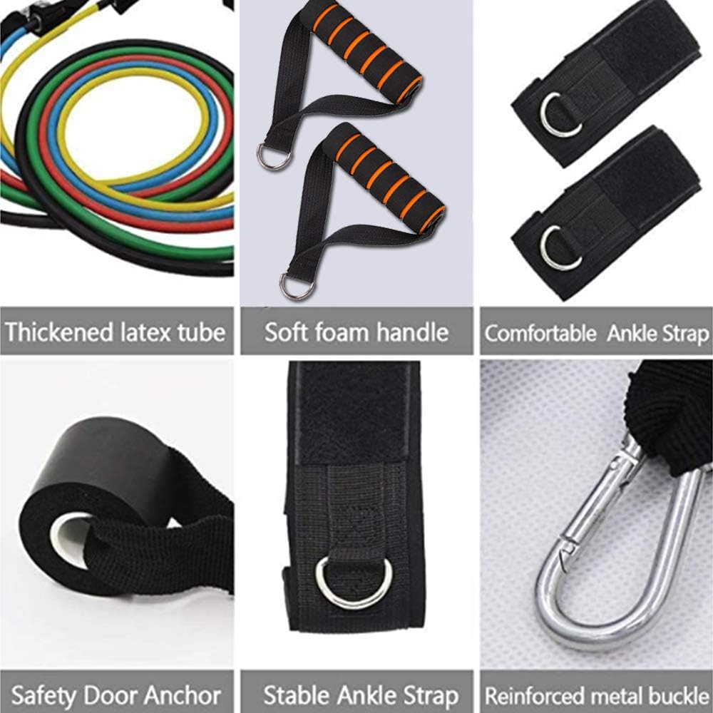 REDESS 11 Pack Exercise Resistance Bands with Handles Exercise Stretch Fitness Home Set Include 5 Stackable Exercise Bands with Carry Bag, Handles, Legs Ankle Straps & Door Anchor : Sports & Outdoors