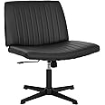 FDW Criss Cross Chair Armless Cross Legged Office Chair Adjustable Swivel Ergonomic Desk Chair No Wheels with Wide Seat Native Sponge Computer Task Vanity Chair for Home Office Dark Black