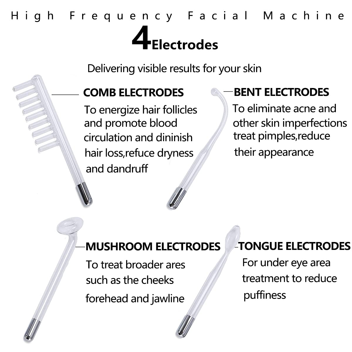 Numbowan High Frequency Facial Machine, Handle Skin Therapy Wand for Skin Tightening,Wrinkle Reducing, Anti-Aging, Dark Circles, Hair and Scalp Stimulator 4 in 1: Beauty