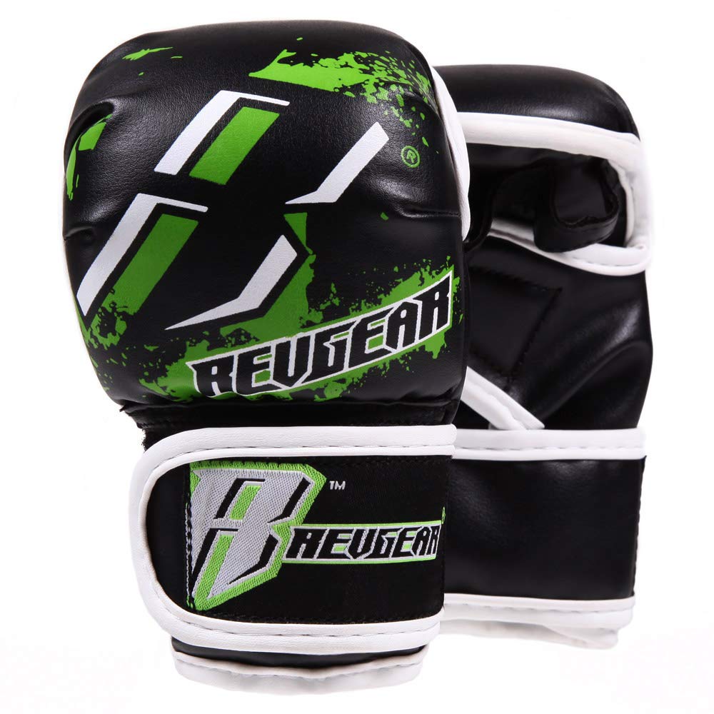 Revgear Kids MMA Boxing Gloves Combat Series, Youth Boxing Gloves, Muay Thai Punching Gloves - Protected Thumb, Ventilation (Green, XL)