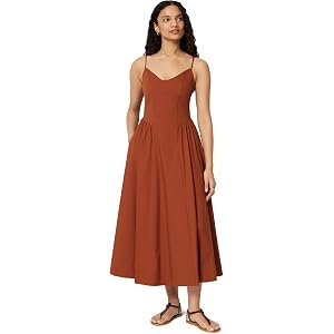 Amazon Essentials Women's Fit & Flare Thin Strap Cotton Poplin Midi Dress