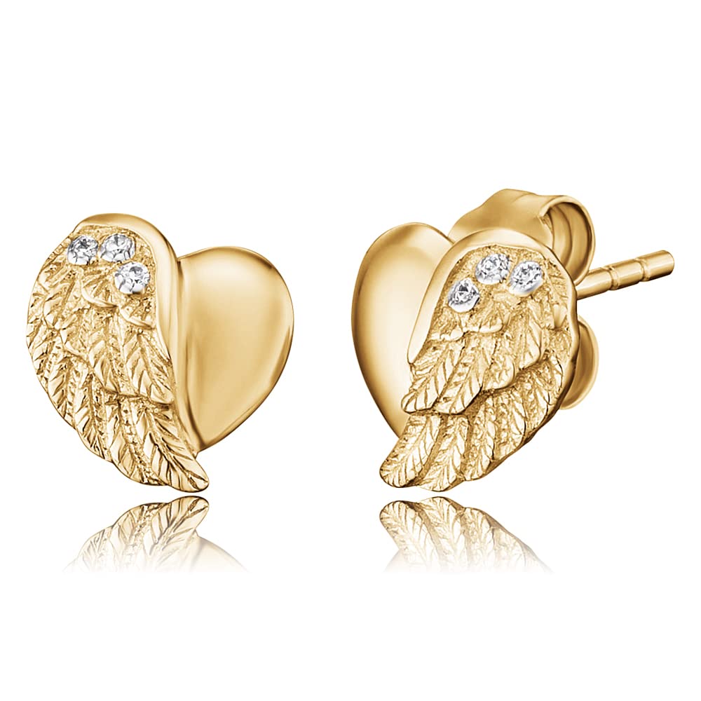 Angel Whisperer Heartwing Stud Earrings | 925 Sterling Silver • Gold Plated • Ø 9mm
