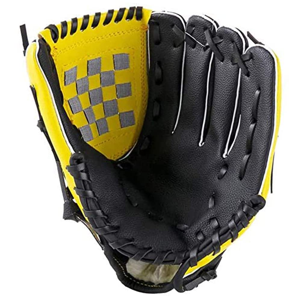 ZYYRSS Baseball Glove Softball Gloves with Baseball PU Leather Adjustable and Comfortable, Adult and Youth Sizes– Left Hand Glove, Right Hand Throw (Yellow, 12.5 inch)