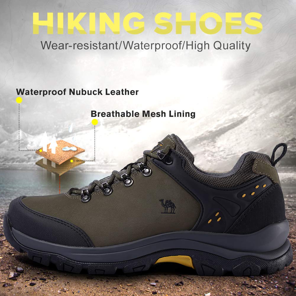 CAMEL CROWN Hiking Shoes Men Trekking Shoe Low Top Outdoor Walking Waterproof Leather Trail Sneakers 9.5 M US