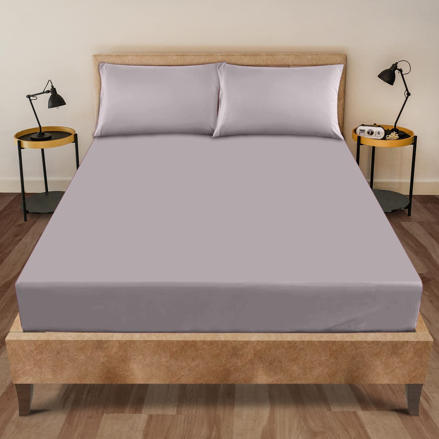 GC GAVENO CAVAILIA Luxury Polycotton, Easy Care Flat, Soft & Cosy Bedsheet OR Pillowcases, Linen, Grey-Fitted Sheet, King