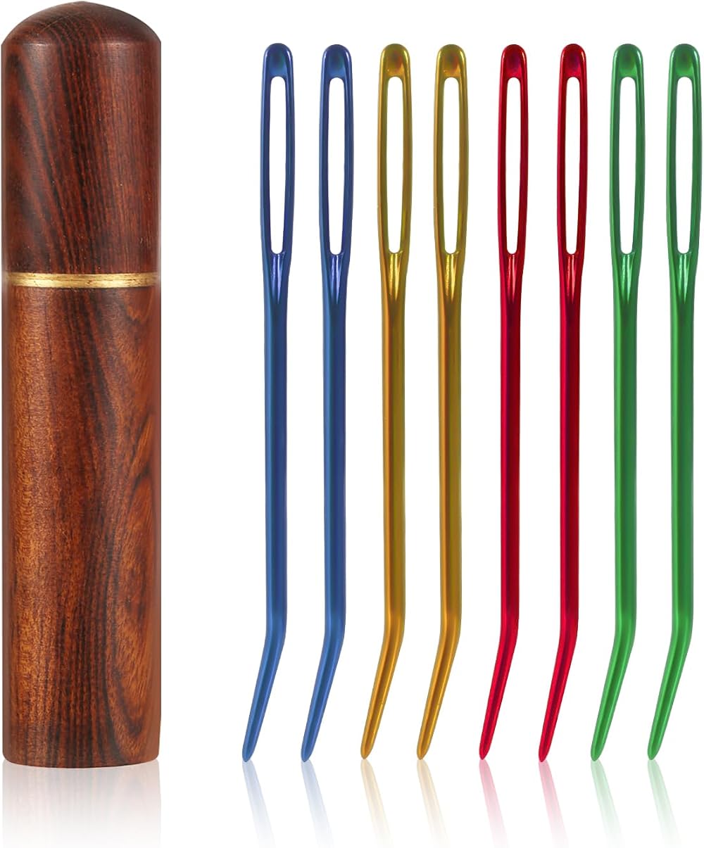 XIHIRCD 8pcs Large Eye Darning Needles Stainless Steel with Wooden Case