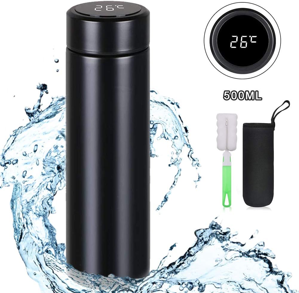 flintronic Travel Mugs, Insulated Water Bottle, 500ml LCD Temperature