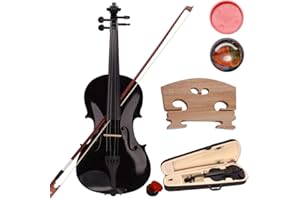 MYTUNES 4/4 Violin, Full Size Violin, Natural Solid Wood Satin Acoustic Violin Starter Kit with Case, Bow, Rosin for Beginner Students Christmas Gift (4/4, Black)