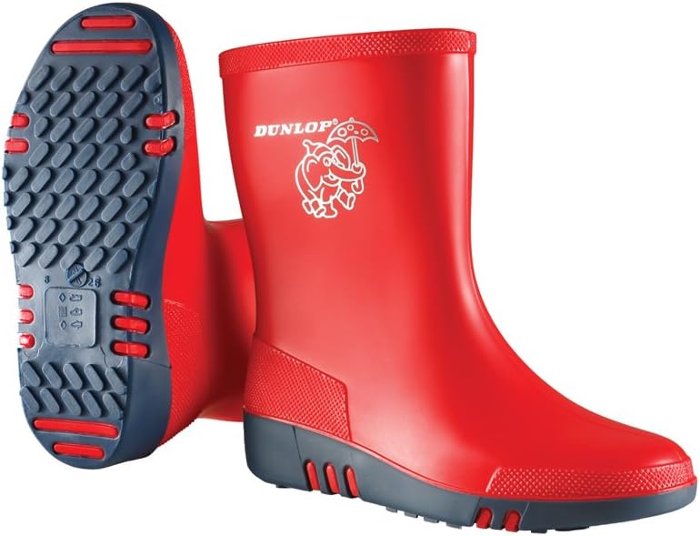 Dunlop Mini Unisex Kids Wellington Elephant Pattern Calf High Rain Boots Red