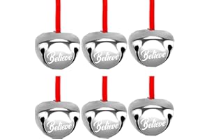 FOIMAS 12pcs 1.6 Inch Believe Bell Ornament Metal Christmas Sleigh Bells with Red Ribbon for Christmas Tree Holiday Decoration,Silver