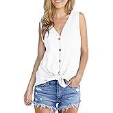 IWOLLENCE Womens Loose Henley Blouse Sleeveless Button Down T Shirts Tie Front Knot Tops