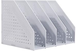 Leven Collapsible Magazine File Holder/Desk Organizer for Office Organization and Storage with 4 Vertical Compartments, Light Grey