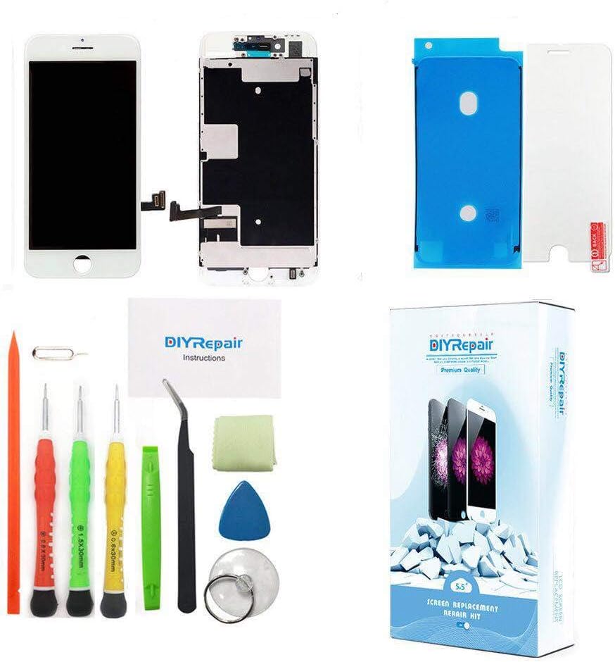 Premium Screen Replacement for iphone 8 Plus 5.5’ 3D Touch Screen Repair kit (Model A1864, A1897, A1898) Display with Back Plate, Waterproof Adhesive, Tools, Tempered Glass, Instruction(White)