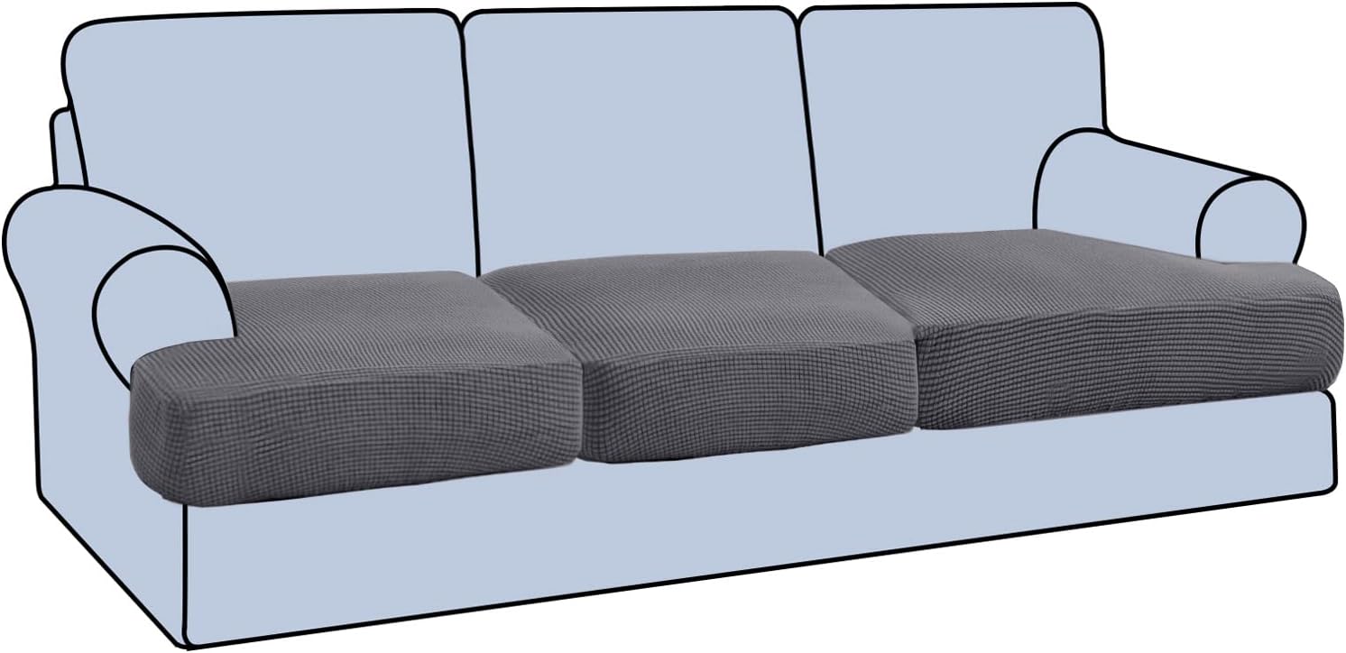 Slipcovers - H.VERSAILTEX Stretch 3 Piece T Cushion Sofa Slipcovers Individually Sofa Cushion Covers for 3 Cushion Couch Sofa Seat Cushion Covers with Elastic Bands Featuring Thicker Jacquard Fabric, Gray