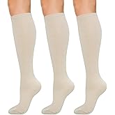 KONY Women's Cotton Knee High Socks, 3 Pairs Solid & Striped Casual Dress Socks, Breathable, Moisture Wicking, Shoe Size 5-10
