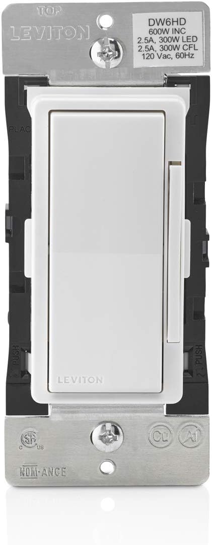Leviton DW6HD-1BZ Decora Smart Wi-Fi 600W Universal LED/Incandescent Dimmer, Works with  Alexa, No Hub Required, 1-Pack, White - - 