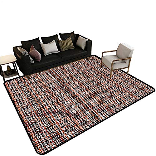 Retro,Kitchen Carpet 60"x 72" Vintage Striped Grid Art Outdoor Rugs for patios