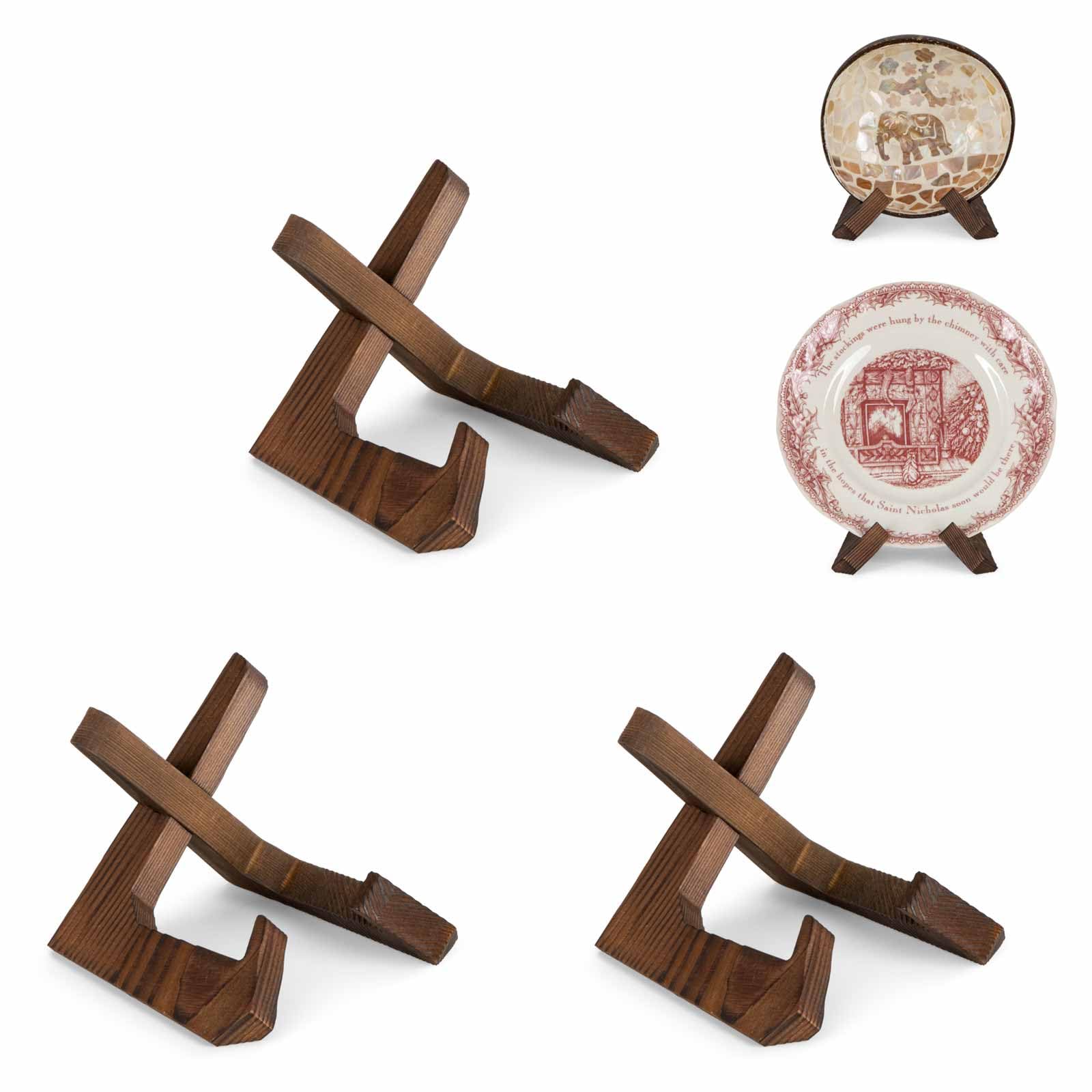 ANBOXIT Bowl Stands for Display, 3 Pack 3,5 Inch Plate Holder, Wooden Easel Frame Holder, Display Stand for Large Deep Platters and Dishes, 12,2 x 10 x 9cm (For Bowls under 6,3cm in Depth)