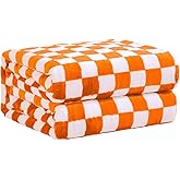 FY FIBER HOUSE Checkered Flannel Fleece Throw Blanket Soft Cozy Checkerboard Grid Print Chessboard Gingham Pattern Blankets for Bed Couch Sofa, 50"x60", Orange