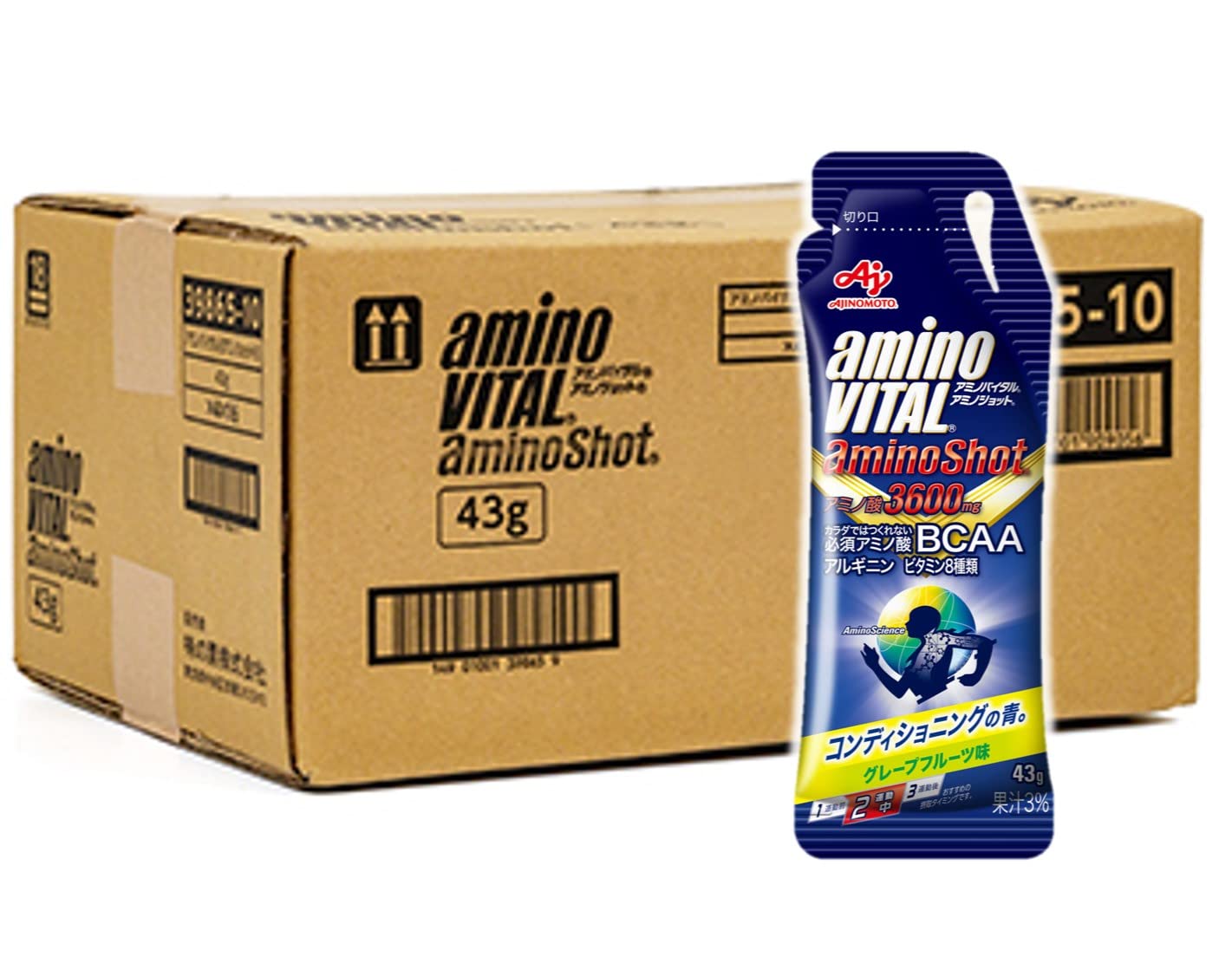 【ケース販売】味の素 アミノバイタル アミノショット グレープフルーツ味 43g×64袋 アミノ酸 3600mg BCAA 栄養ゼリー 携帯性商品画像
