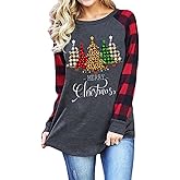 Womens Long Sleeve Christmas Shirts Holiday Pullover Tops Merry Christmas Graphic Xmas Gift T-Shirt