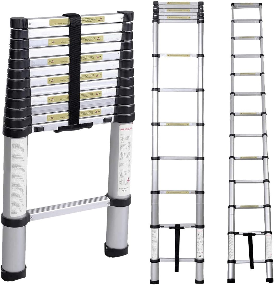 DlandHome 13.5ft Aluminum OneClick Contraction Telescopic Extension Ladder, EN131 Multi Purpose