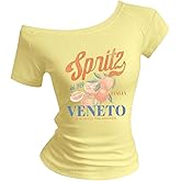 WDIRARA Women's Off The Shoulder Tops Short Sleeve Letter Graphic Tees Y2k Tops