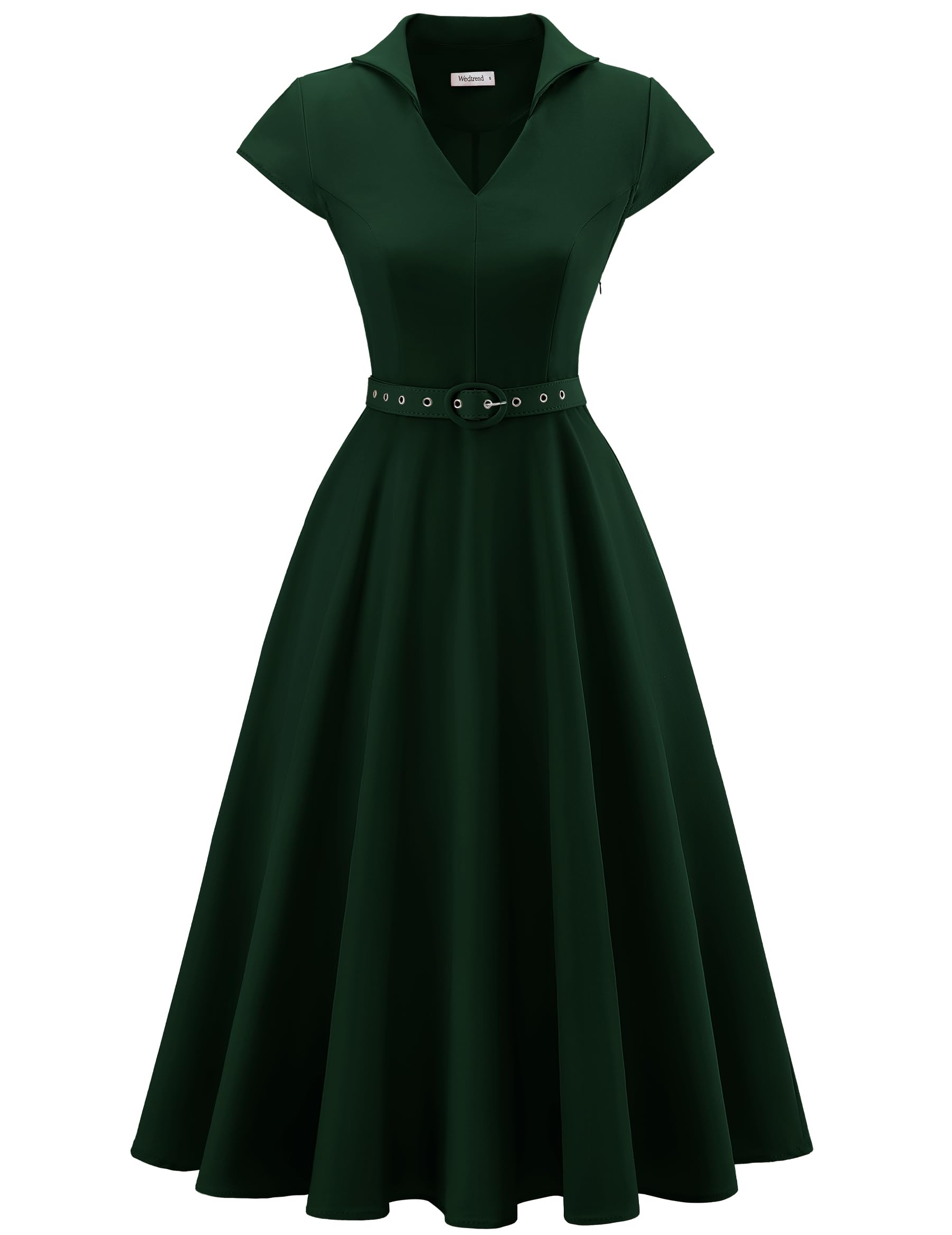 Photo 1 of (no belt) Wedtrend 50s Style Dresses Church Lapel Neck Dresses Elegant Fit and Flare Dress for Women with Belt Cocktail Dress WTP30024DarkGreen Large