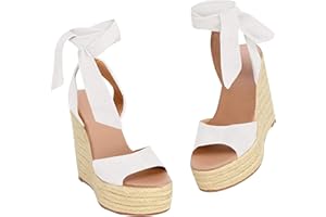 SERAIH Womens Lace up Espadrilles Platform Wedges Sandals Heels Tie Ankle Strap Summer Dress Shoes