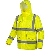 wefeyuv Class 3 Hi Vis reflective Rain Jacket Waterproof Safety Coat | ANSI/ISEA 107-2015 Grade 3 R-type with 2-inch reflective stripes，High Visibility Rain Jacket for Work