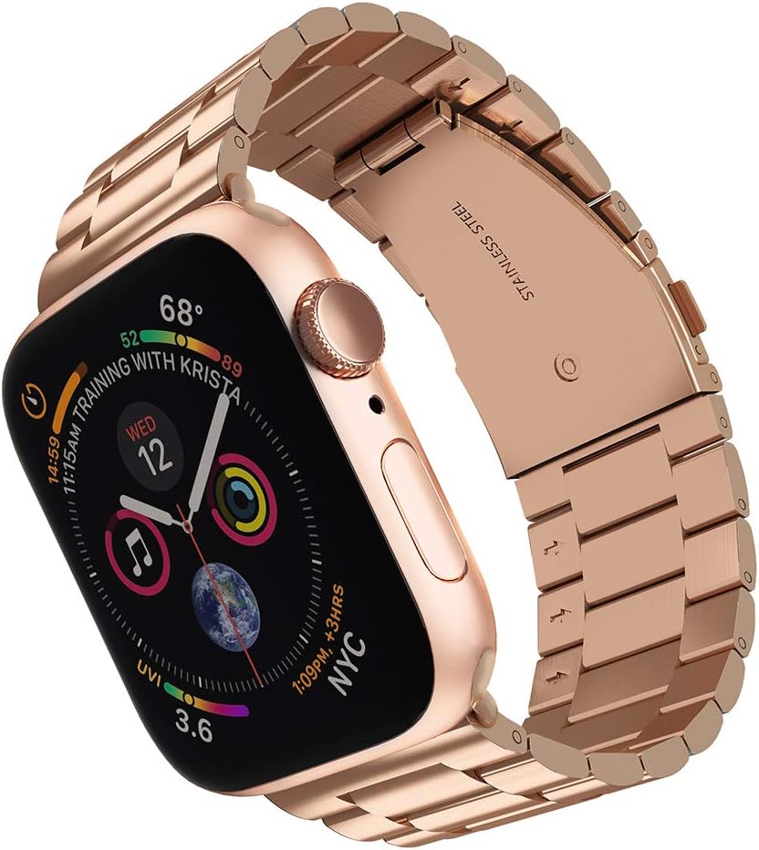ARTCHE 42mm 44mm Watch Band for Apple Watch Stainless Steel Replacement Strap Bracelet Adjustable Sports Wristband Belt, Compatible with iwatch Series 1 2 3 4 5, for Man and Women, Rose Gold