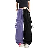 Skateboard Frog Women Y2K Baggy Streetwear Hip Hop Parachute Pants Lightweight Wide Leg Drawstring Cargo Pants Dance