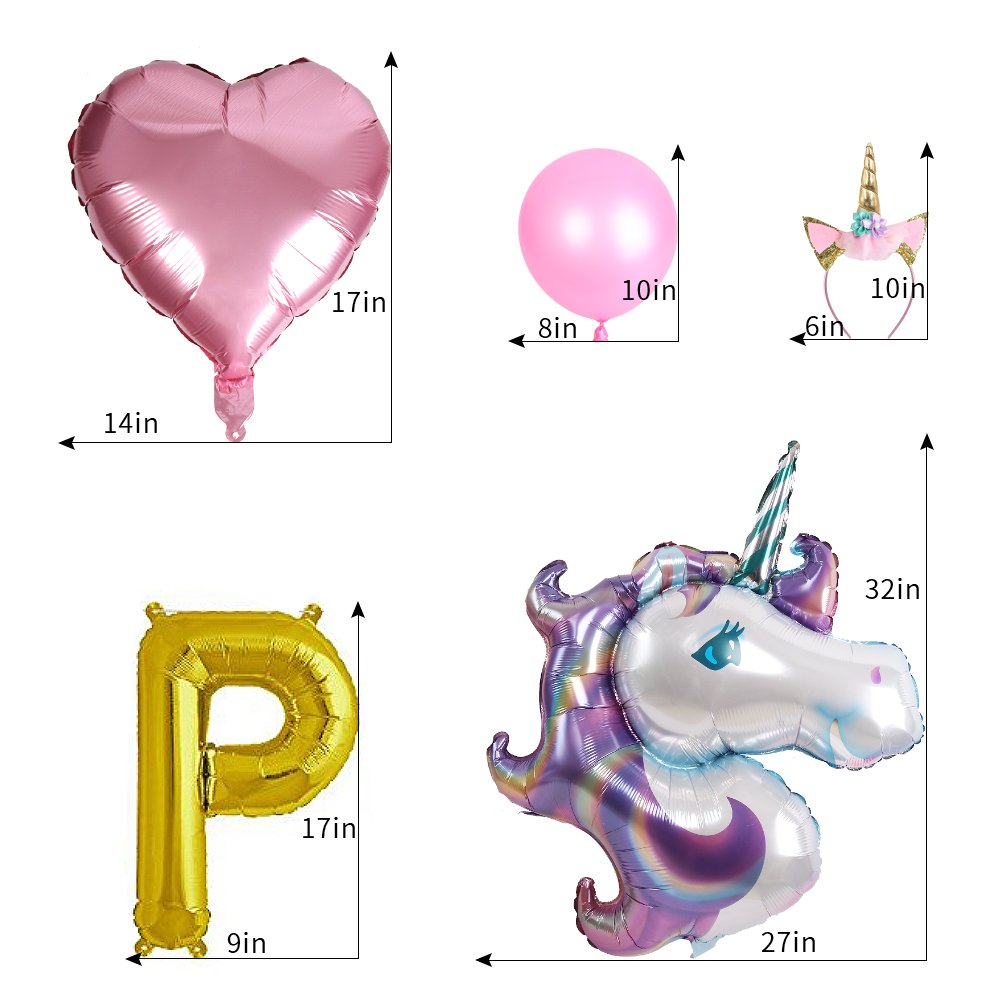 Birthday Party Decoration Kits 40 pcs Glitter Unicorn Headband,Gold Happy Birthday Banner,Foil Party Balloons, Headband for Kids Girls Birthday Party (Pink)