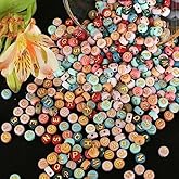HERZWILD 1000pcs Gold on Colored Alphabet Beads 4 x 7 mm Colourful Letter Flat Round Craft Acrylic A-Z for Jewellery Crafts (47 Gold-Color/B)
