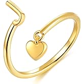 ABDOT Gold Initial Rings for Women 14K Gold Plated Adjustable Rings Dainty Heart Stackable Letter Rings Alphabet Letter A to Z Resizable Knuckle Ring Jewelry Gifts for Women