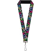 Buckle-Down Lanyard-1.0"-Sketch Skull/Star/Heart/Checker Black/Multi