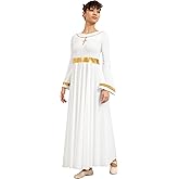 Sanmsoner Women Praise Dance Dress Loose Fit Full Length Liturgical Long Sleeve Metallic Block Dress