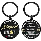 EE&YU Don't Do Stupid Keychain from Love Mimi - Teen Grandson Granddaughter Stocking Stuffer, Funny Boys Girls Birthday Graduation Gag Gifts, Proud Grandkids Present
