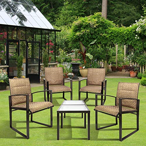 LeveLeve Balcony Furniture 5 Piece Patio Conversation Set, PE Wicker