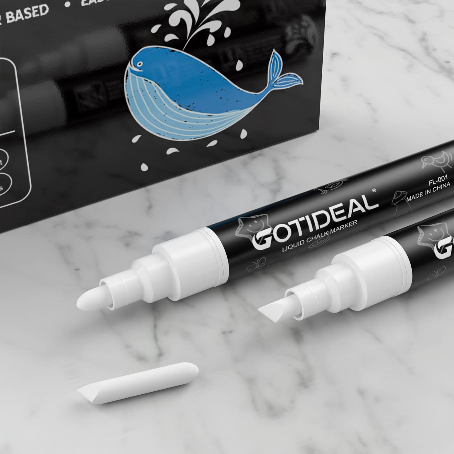 GOTIDEAL White Chalk Markers, Bold Tip Washable Chalkboard Markers, Car Window Markers,for Blackboard, Glass & Bistro, Non-Toxic, Erasable Paint Chalk Pens Reversible Tip-6mm