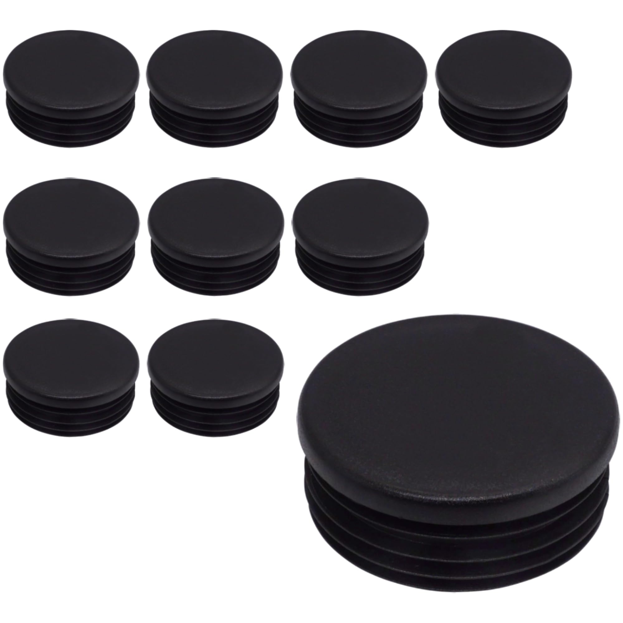 SKIR'CO (10 pcs) Round Tube Inserts 60 mm, Fence Post Plugs, Black Plastic Tube End Caps, Pipe Plugs, Black RAL 9005
