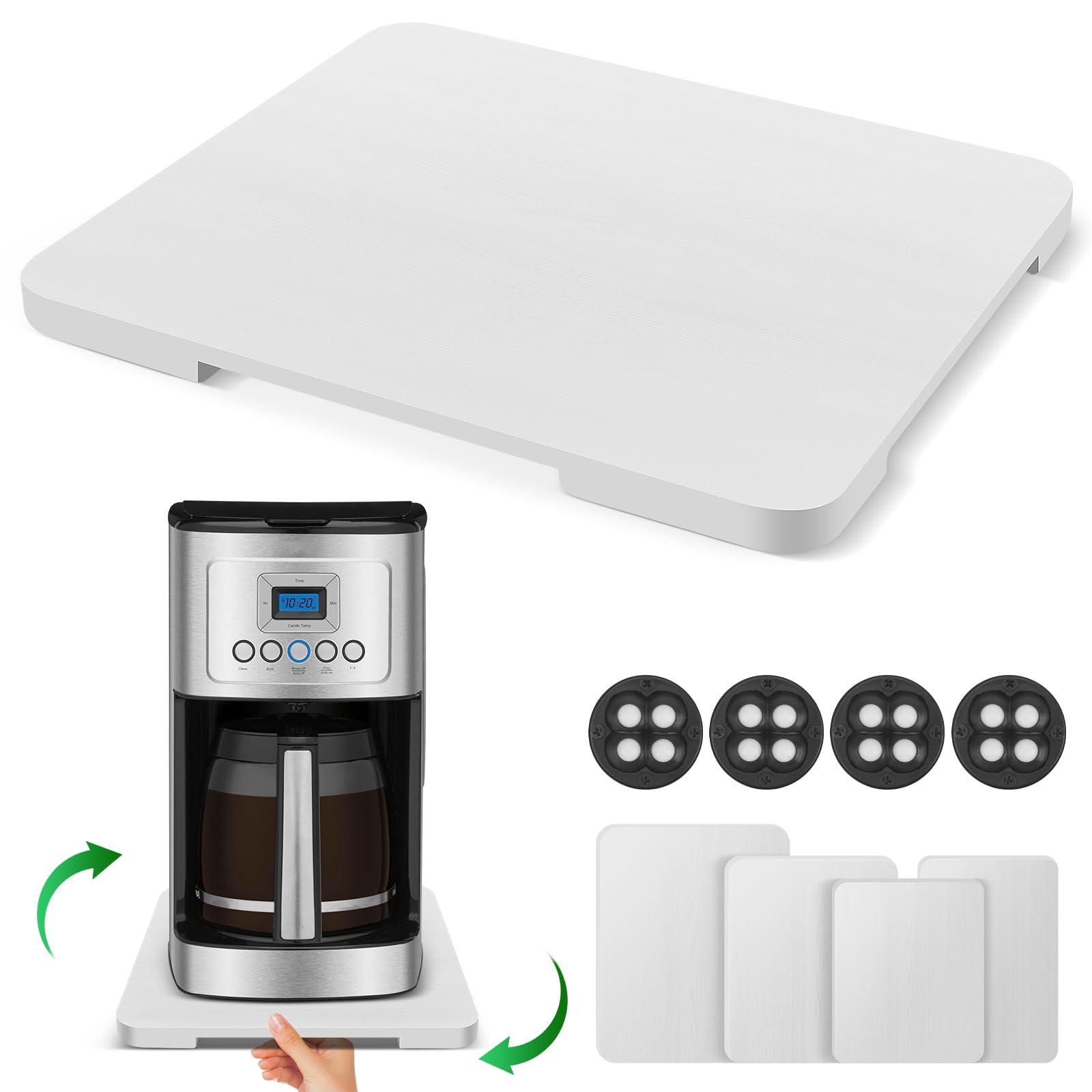 Photo 1 of Appliance Slider 360° Rolling Tray for Coffee Maker- Bamboo Coffee Pot Slider Tray Countertop Rotation Sliding Tray with Wheels, Small Appliances Mat White (small 11.8" × 9.8" × 0.6")