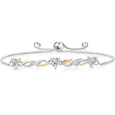 Gem Stone King 925 Silver and 10K Yellow Gold Lab Grown Diamond Bracelet For Women | 1.35 Cttw | Gemstone April Birthstone | Heart Shape 5MM | Fully Adjustable 9 Inch