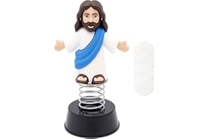 Yelakey Dashboard Jesus Dancer Blue Jesus Bobblehead with Open Arms Smile face Car Accessory with Sticky Pad for Christian Dr