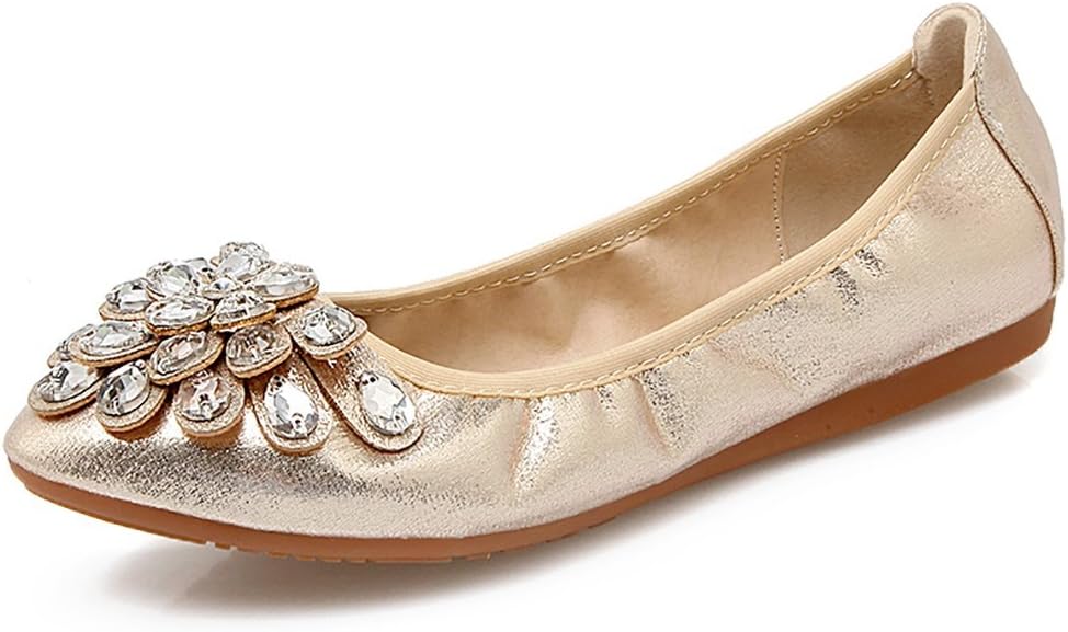 MeeshineWomens Foldable Soft Pointed Toe Ballet Flats Rhinestone Comfort Slip on Flat Shoes